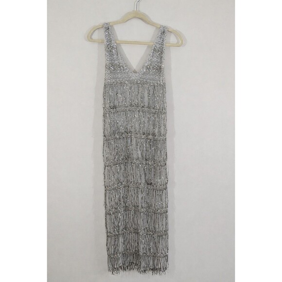Free People Bali Speakeasy Flapper Vintage Fringe Embellished Bodysuit Dress M - Picture 4 of 10